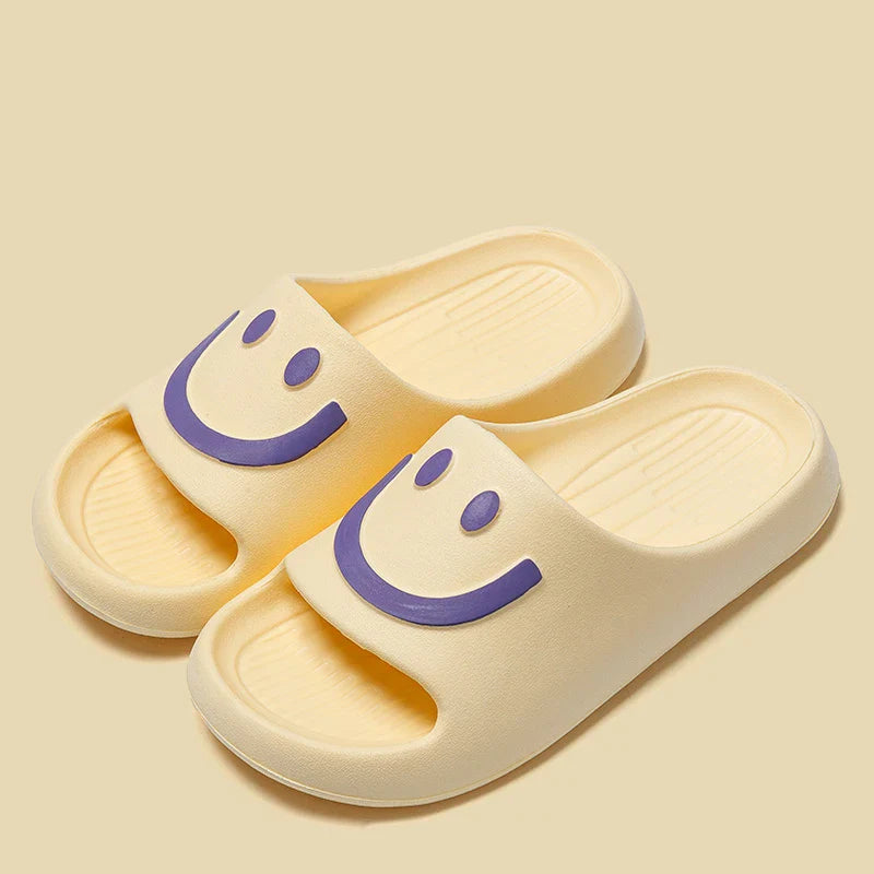 New Summer Couple Non-slip Soft Slides | Lithe Cozy Sandals with Smiling Face Design | Men & Women Casual Slippers | Ladies' Home Flip Flops ShopOnlyDeal