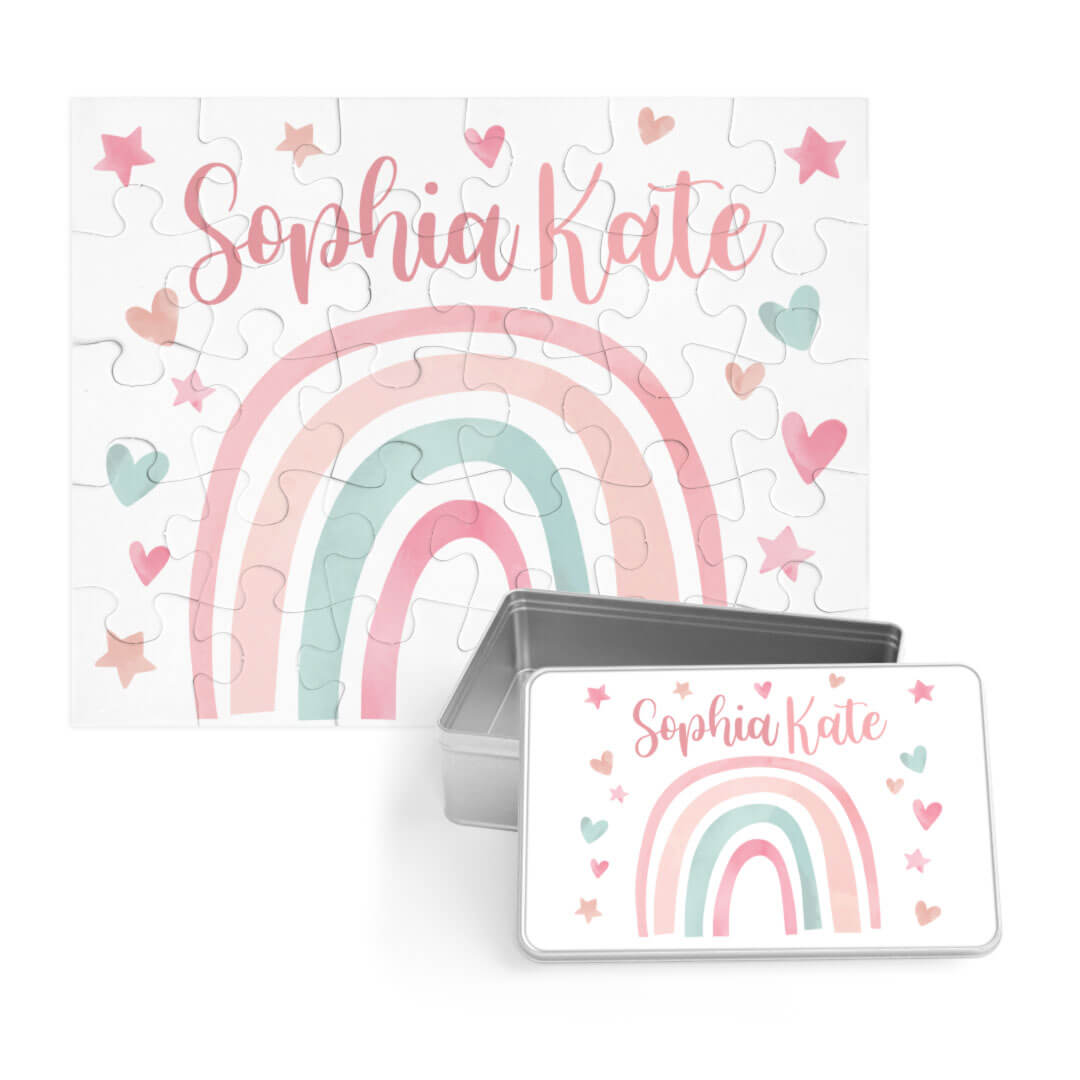 Kids Personalized 30 Piece Puzzle | Pastel Rainbow