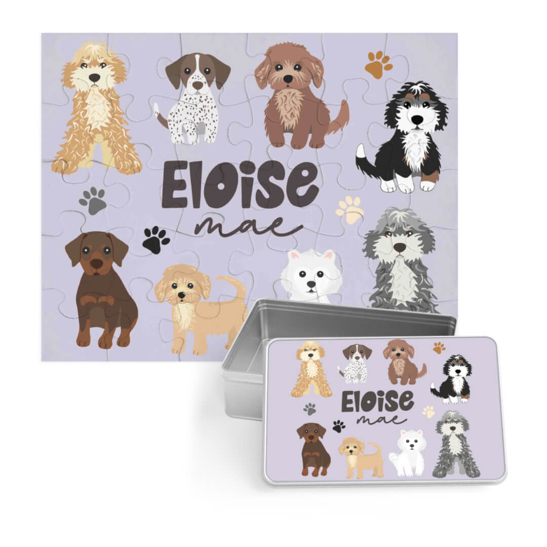 Kids Personalized 30 Piece Puzzle | Purple Puppy Pals