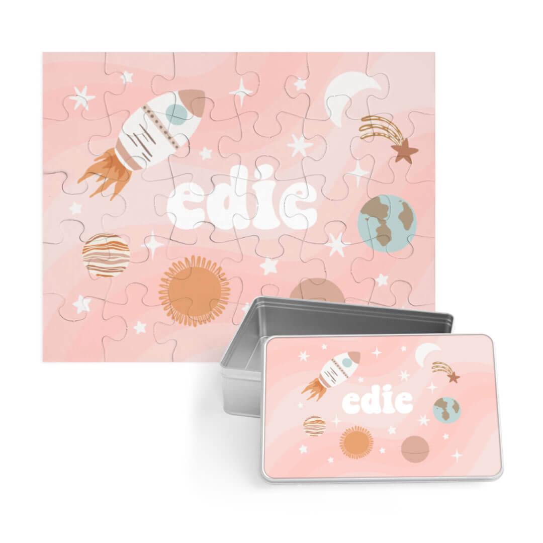 star explorer tin personalized puzzle pink