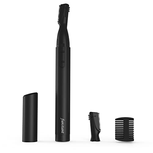 Funstant Upgraded Eyebrow Trimmer, Precision Facial Hair Trimmer for Men, Battery-Operated Electric Eyebrow Razor with Comb for Peach-Fuzz, No Pulling Sensation Painless