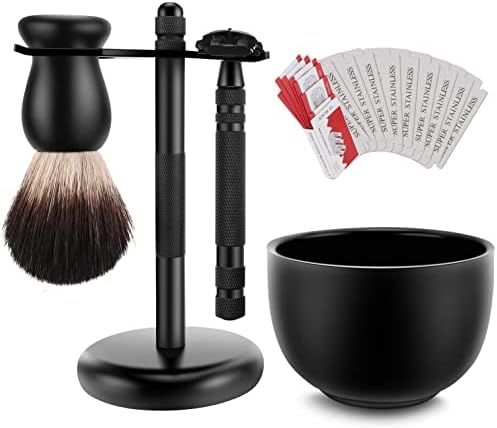 SANWA Deluxe Shaving Kit for Men,Includes Safety Razor and Ten Razor Blades,Shaving Stand,Shaving Brush and Stainless Steel Shave Soap Bowl,Begin Quality Shave at Home,Gifts Set for Him Boyfriend