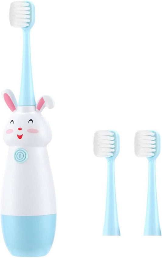 Soft Bristles Vibration Electric Toothbrush 2023 IPX5 Waterproof Rabbit Shape Funny Kids Toothbrush Oral Care Includes 3 Brush Heads and Battery