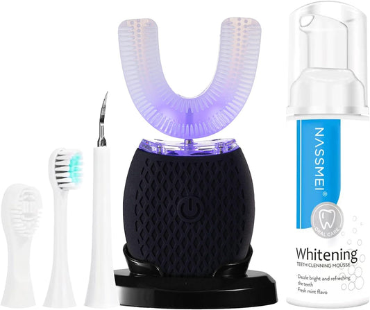 RONGCHUANG Ultrasonic Toothbrush Automatic Toothbrush for Adults 360°Electric Toothbrush 30'' Automatic Timer Wireless Charging Washable Travel Home Dual-use (Black)