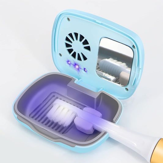 BY4U Toothbrush Travel Covers, Toothbrush Travel case with Cleaning Light, Rechargeable Portable Toothbrush Case with Holder for Household and Travelling or Business Trips-blue