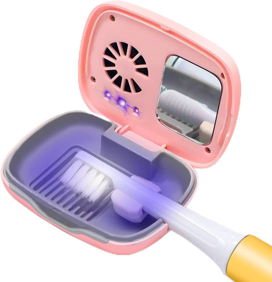 BY4U Toothbrush Travel Covers, Toothbrush Travel case with Cleaning Light, Rechargeable Portable Toothbrush Case with Holder for Household and Travelling or Business Trips-pink