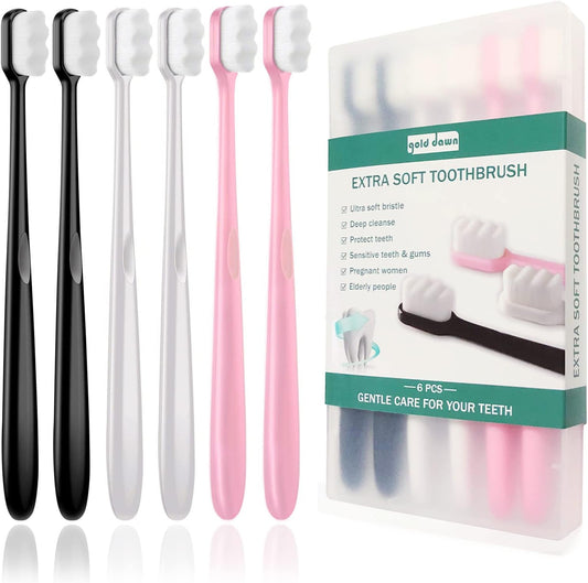 GoldDawn Extra Soft Toothbrush for Sensitive Teeth and Gums， Micro Fur Manual Toothbrush with 20000 Ultra Soft Bristle, Excellent Cleaning Effect， Perfect for Kids & Adults (6 Pack)