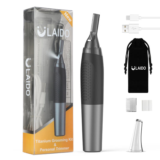 ULAIDO Eyebrow Trimmer, Ear and Nose Hair Trimmer for Men, Beard Trimmer, Professional Precision Titanium Detail Trimmer for Sideburns, Neckline & Facial Other Detailing, with 3 Adjustable Sizes
