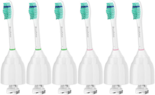 Brushmo Replacement Toothbrush Heads for Philips Sonicare E-Series Essence HX7022/66, also fits Advance, Elite and other Screw-On Electric Toothbrush Models, 6 Pack