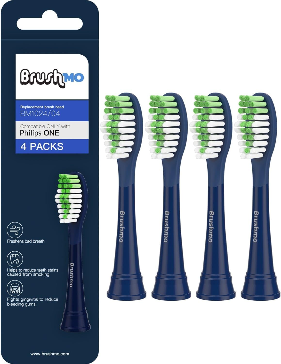 Replacement Toothbrush Compatible with Philips One for Sonicare Toothbrush Heads by Brushmo, for HY1100 Midnight Navy Blue BH1022/04 Brush Head (Midnight Navy Blue) 4 Pack