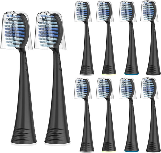 Replacement Toothbrush Heads with Covers for AquaSonic Black Series, Black Seris Pro, Vibe Series, Duo Series Pro Sonic Electric Toothbrush, Black, 10 Count