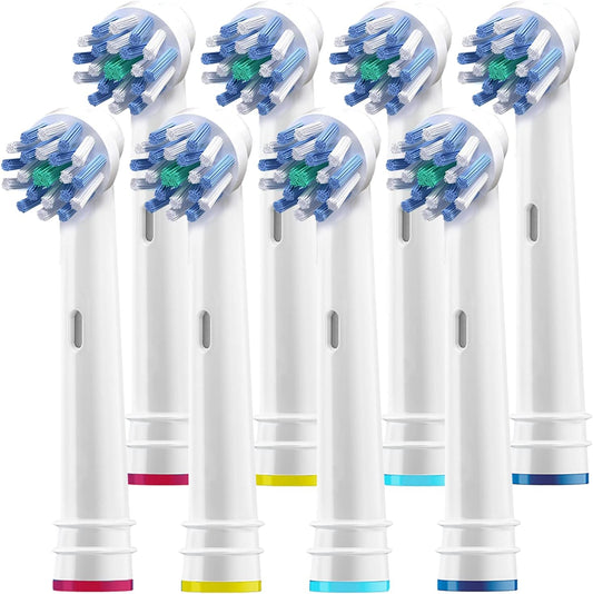 Replacement Brush Heads for Oral B- Pack of 8 Cross Generic Electric Toothbrush Heads for Oralb Braun- Crossact Toothbrushes Compatible with Most Oral-B Bases- Quality Action Bristles