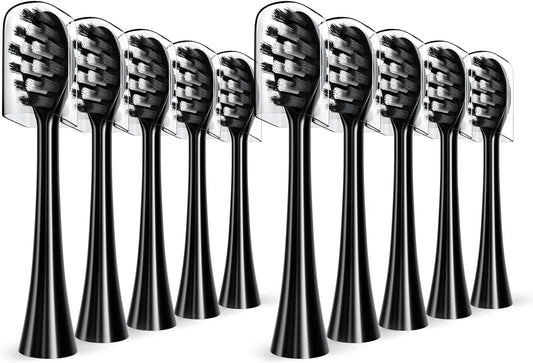 Replacement Toothbrush Heads Compatible with Gleem Electric Toothbrush, W Shape Design Planted with Nylon Bristle Black 10 Pack (Black)