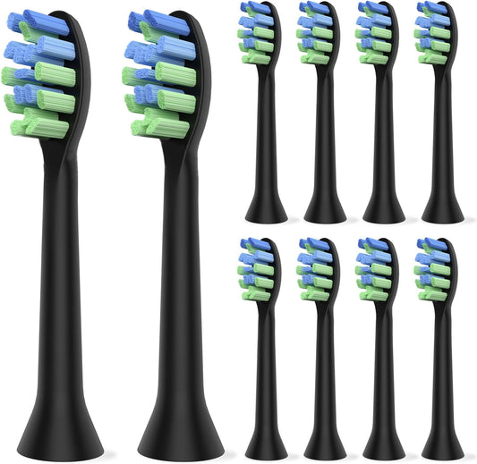 Replacement Brush Heads for 7am2m AM101/AM105 Sonic Electric Toothbrush - Click Toothbrush Refills Compatible with 7am 2m, 10 Count, Black