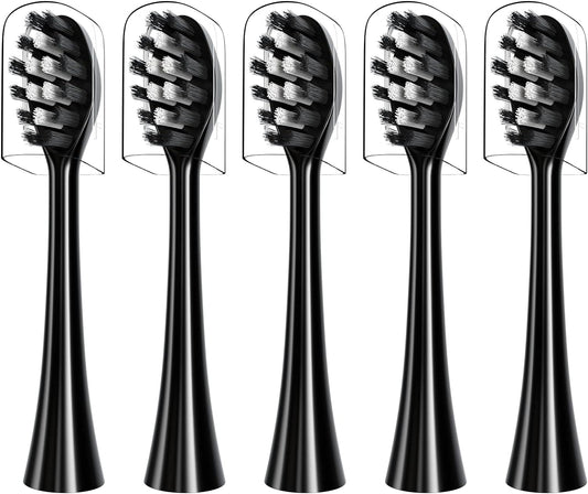 Replacement Toothbrush Heads Compatible with Gleem Electric Toothbrush, W Shape Design Planted with Nylon Bristle (Black)