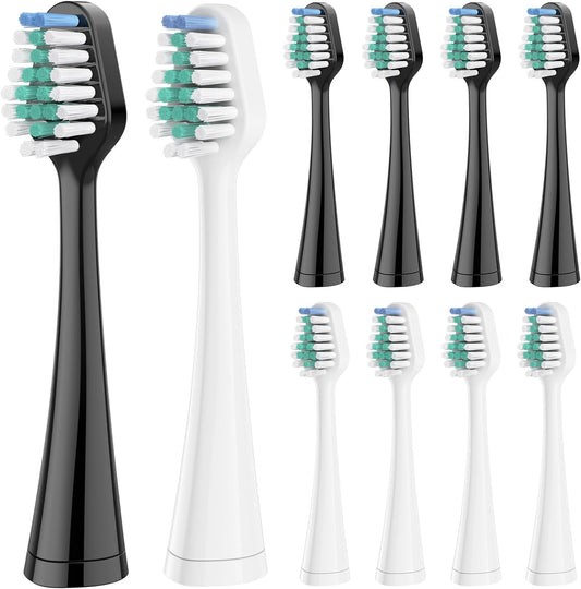 Replacement Toothbrush Heads for AquaSonic Duo and Home Dental Center Electric Toothbruh, 5 White + 5 Black
