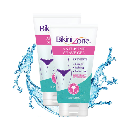 Bikini Zone Anti-Bumps Shave Gel - Close Shave w/No Bumps, Irritation, or Ingrown Hairs - Dermatologist Recommended - Clear Full Body Shaving Cream﻿ (6.5 oz, Pack of 2)