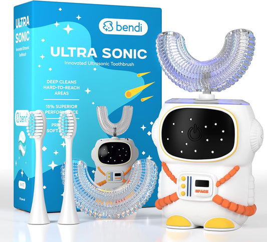 Sensory 360 Round U-Shaped Astronaut Design Mouthguard Electric Toothbrush for Kids Ages 2-7 - Automatic Memory Function - 5 Modes Toothbrush with Multiple Heads – Kids Travel Essentials