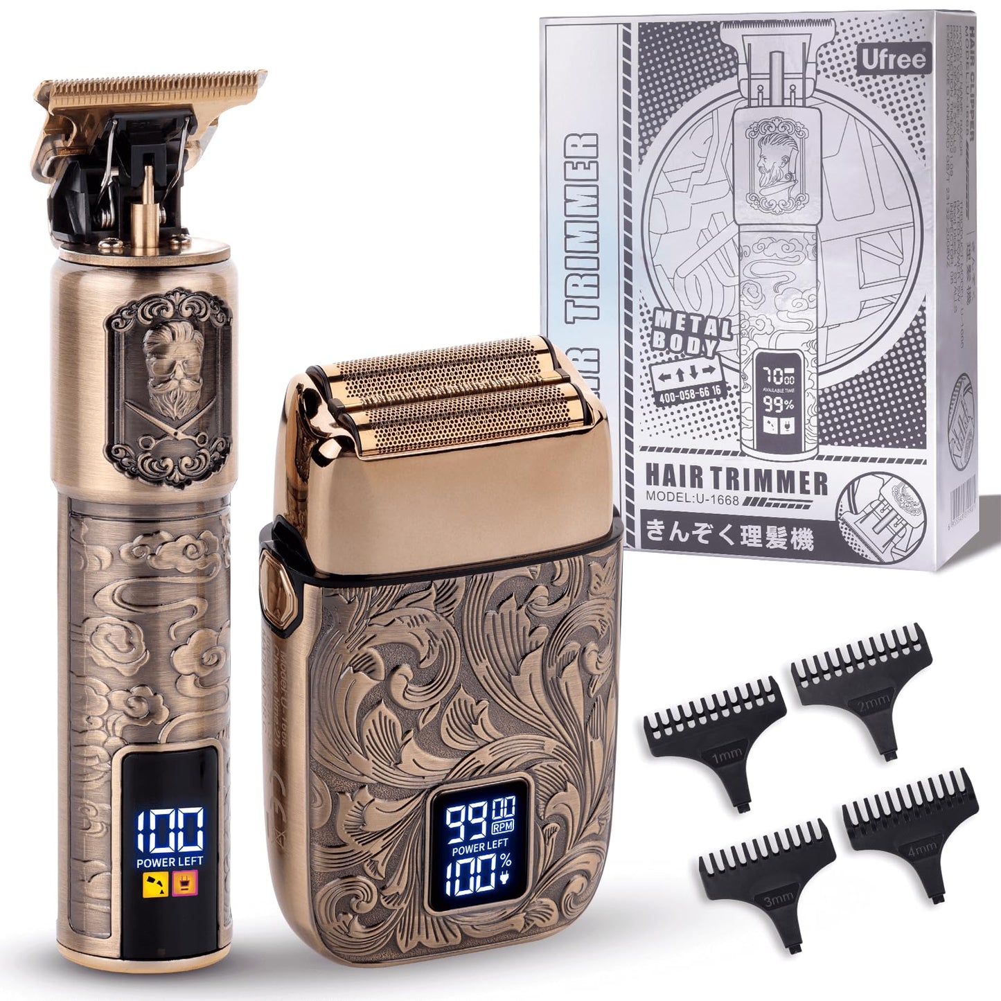 Ufree Electric Razor Foil Shavers for Men, Professional Beard Trimmer for Men Grooming Kit, Barber Clippers Hair Trimmer for Men, Birthday Gifts for Him, Shaving Kit with 4 Guards