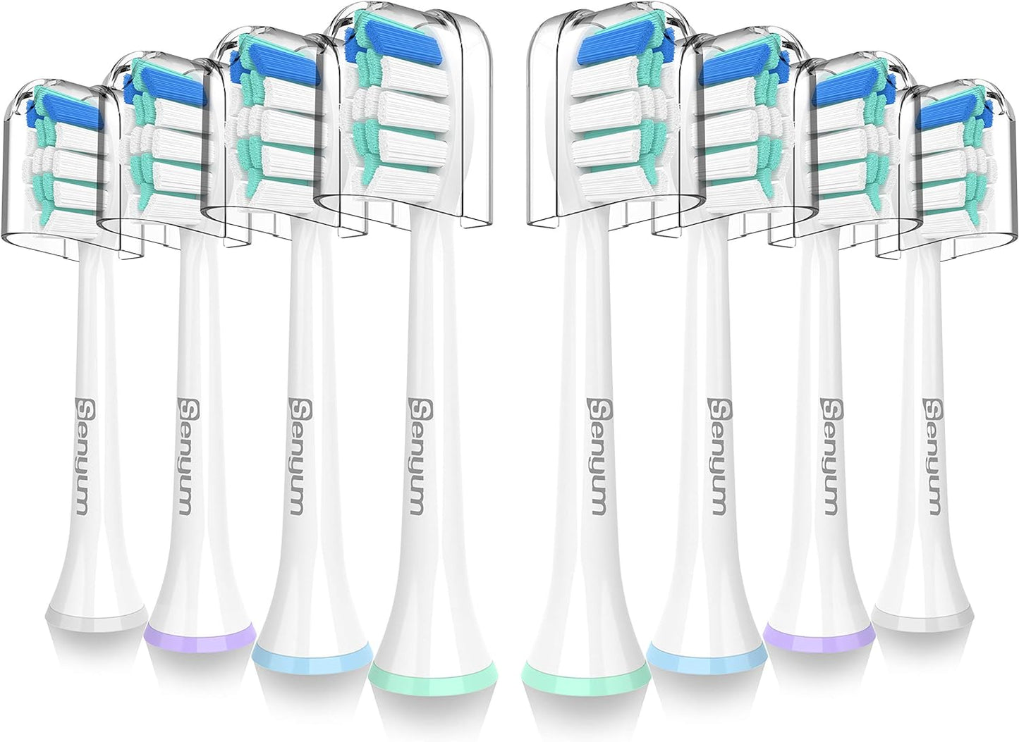 Replacement Heads for Philips Sonicare - Replacement Brush Head Compatible with Sonicare Electric Toothbrush – Not Too Hard or Soft - Awesome Design from Senyum - 8 Packs (Blue and White)