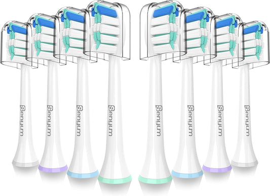 Replacement Heads for Philips Sonicare - Replacement Brush Head Compatible with Sonicare Electric Toothbrush – Not Too Hard or Soft - Awesome Design from Senyum - 8 Packs (Blue and White)