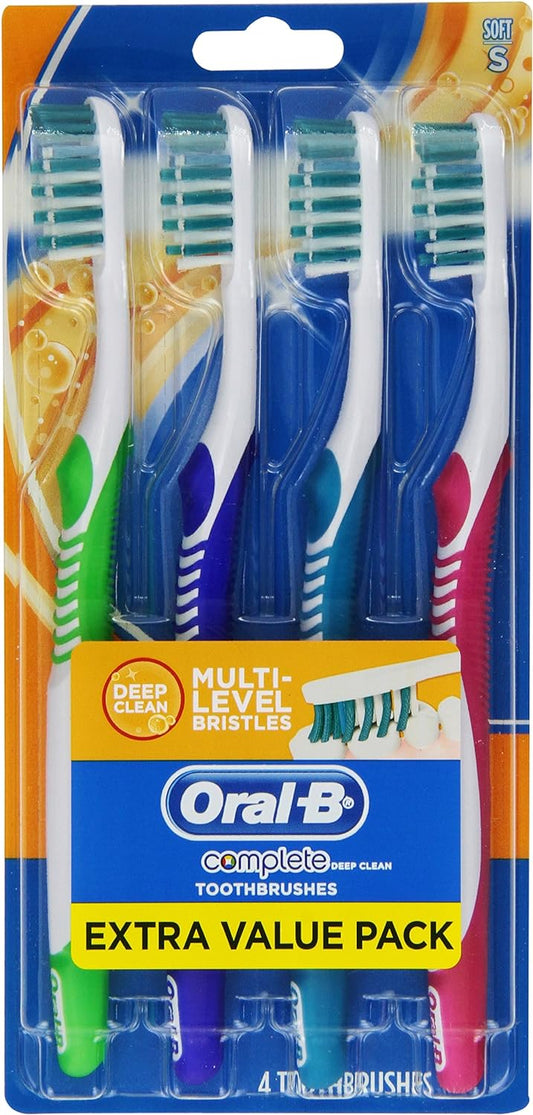 Oral-B Complete Deep Clean Soft Bristles Toothbrush, 4 Count, Colors May Vary