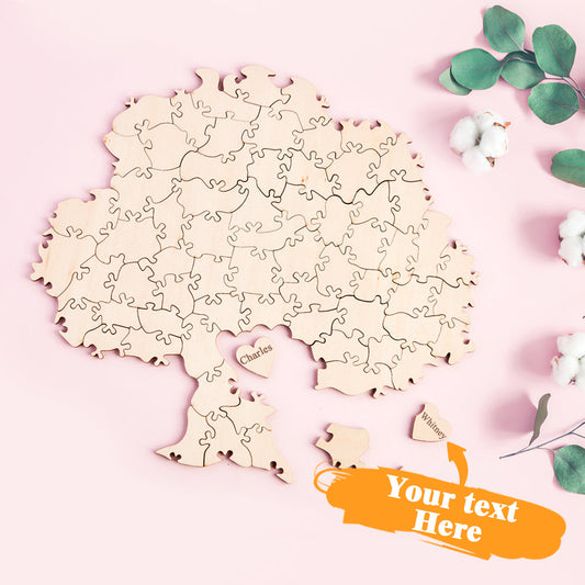 Custom Engraved Tree Shaped Puzzle Wedding Guest Book Wooden Puzzle