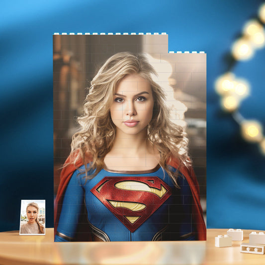 Personalized Brick Rectangle Building Photo Block Custom Face Superwoman Frame