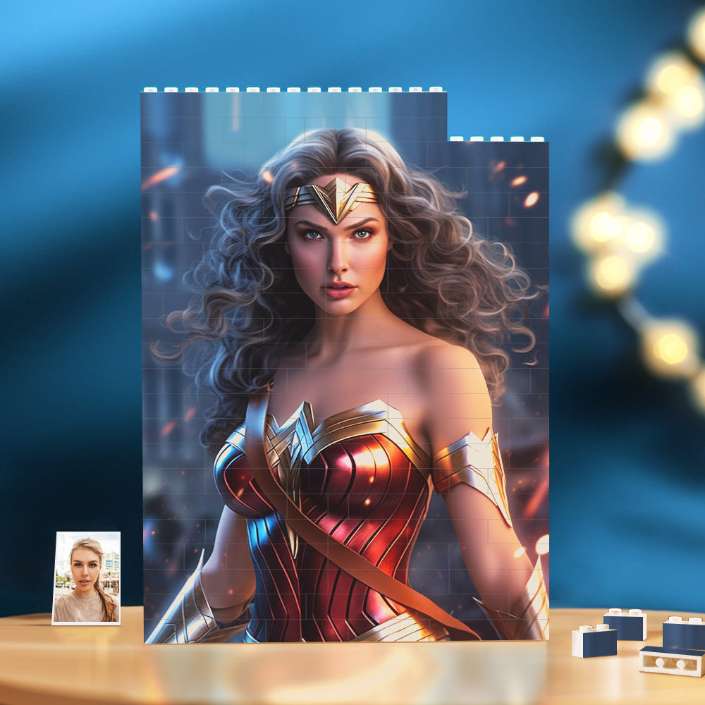 Personalized Brick Rectangle Building Photo Block Custom Face Wonder Woman Plaque
