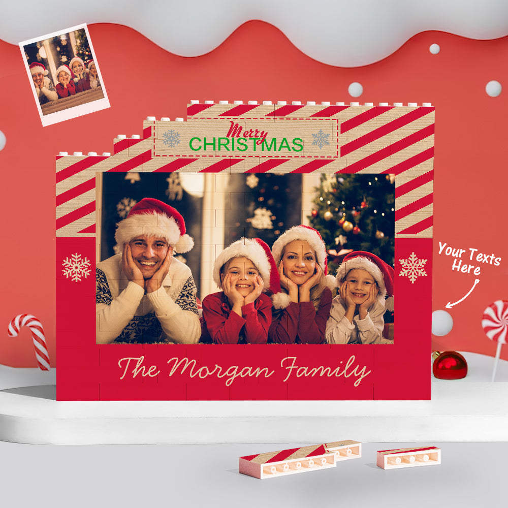 Custom Building Block Puzzle Personalized Horizontal Trio Photo Brick Merry Christmas