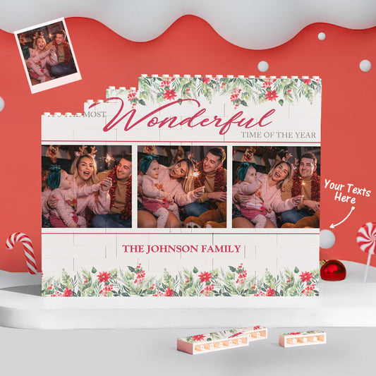 Custom Building Block Puzzle Personalized Horizontal Trio Photo Brick Christmas Wonderful Time