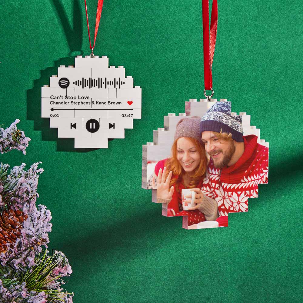 Christmas Ornament Custom Spotify Code Round Photo Block Personalized Building Brick
