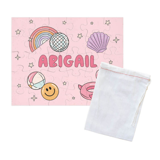 pink puzzle for girls personalized with name pool party themed