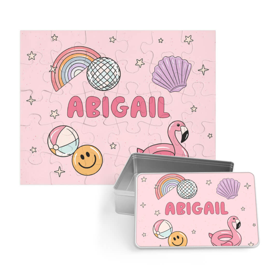 floatie friends personalized puzzle for girls pink
