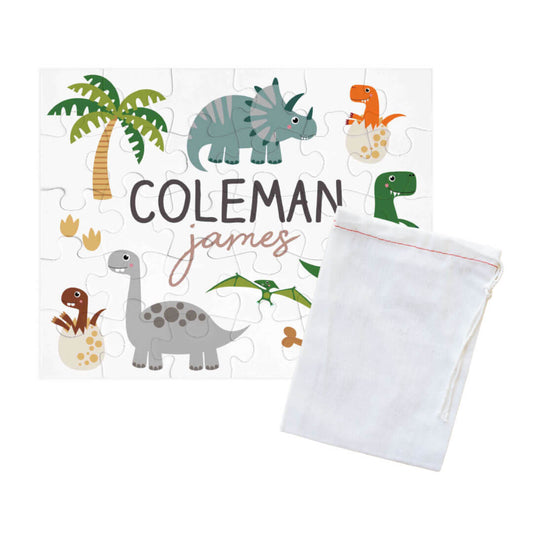 Kids Personalized 30 Piece Puzzle | Neutral Happy Dinos