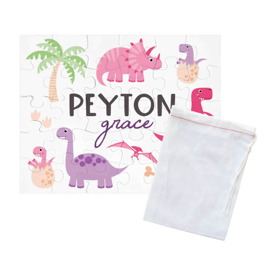 Kids Personalized 30 Piece Puzzle | Pink Happy Dinos