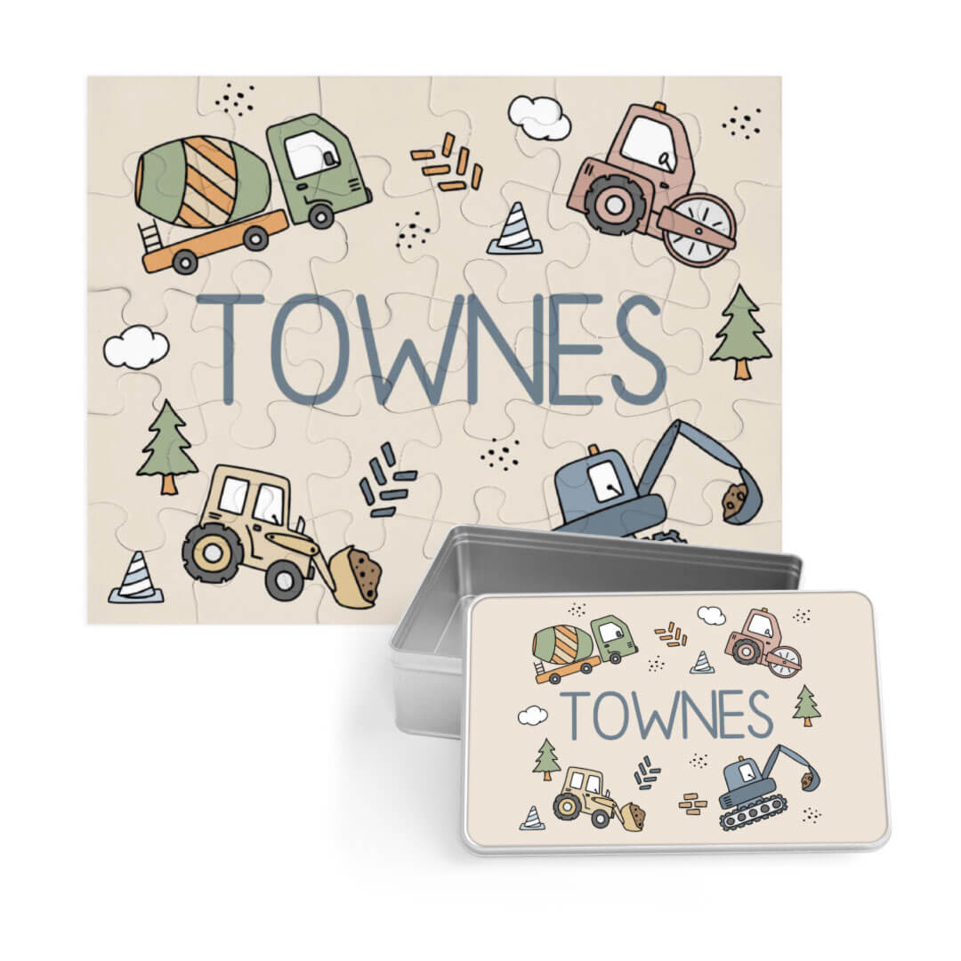 personalized kids puzzle with tin construction