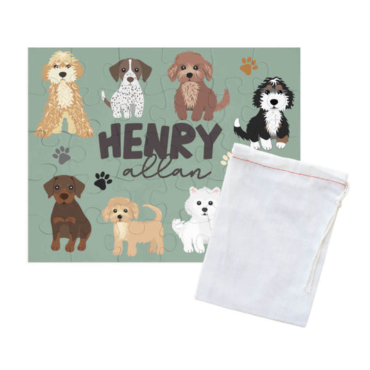 Kids Personalized 30 Piece Puzzle | Green Puppy Pals