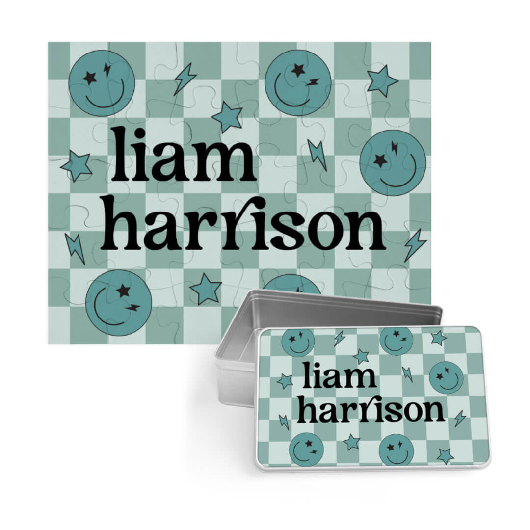 smiley face personalized checkered puzzle