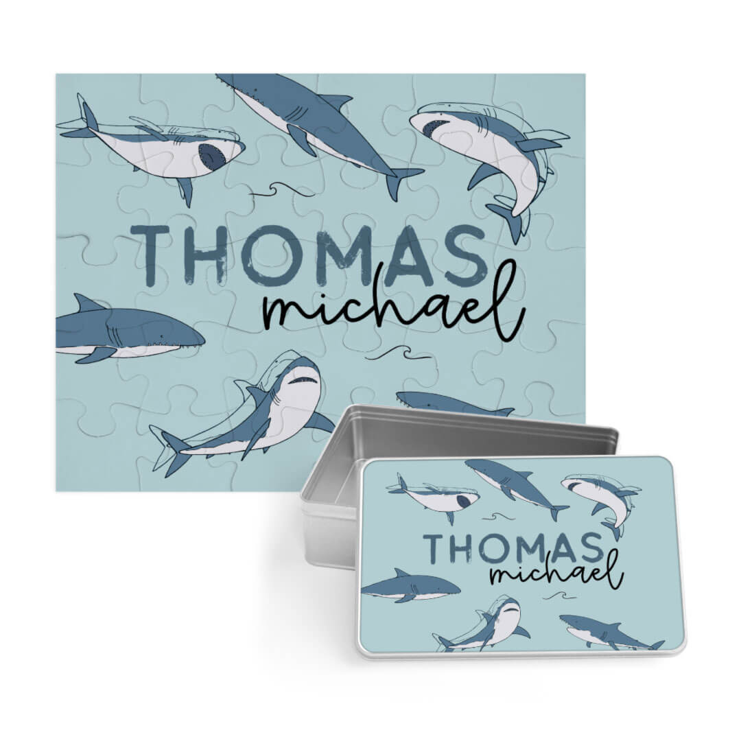 Kids Personalized 30 Piece Puzzle | Smiling Sharks