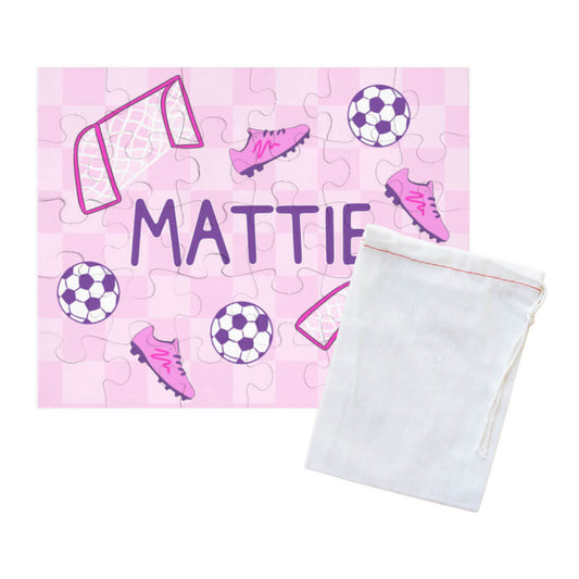 pink personalized kids puzzle soccer