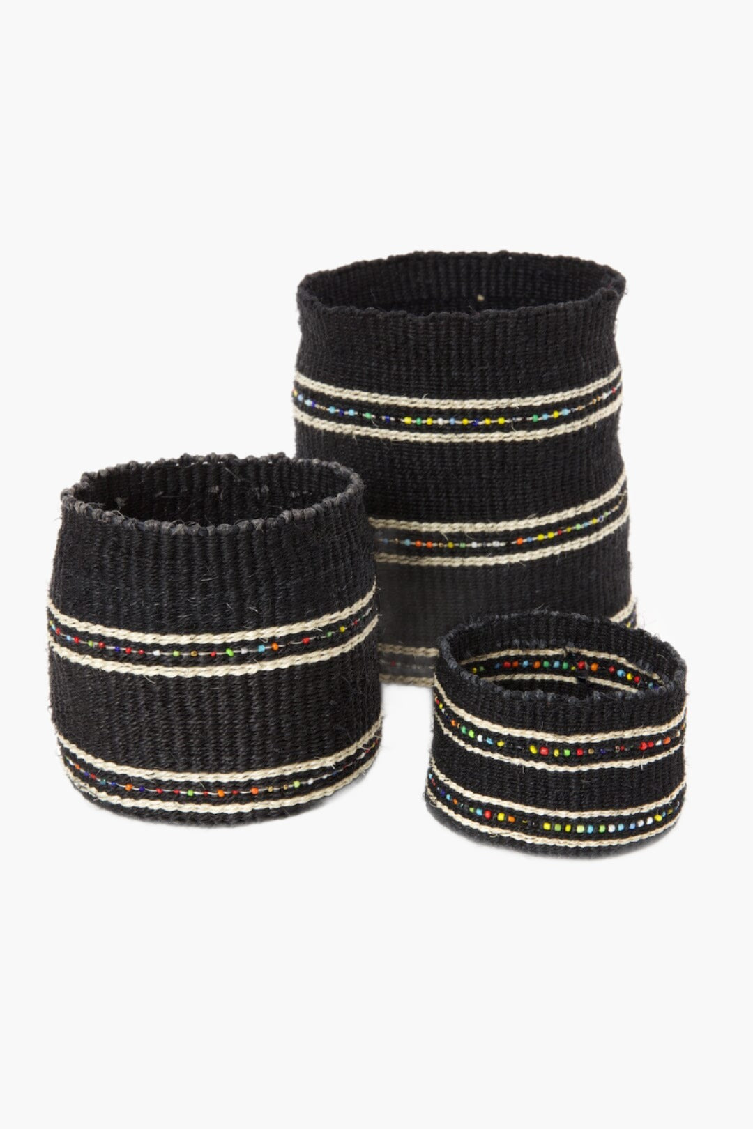 Licorice Petite Sisal Basket Set with Colorful Beads