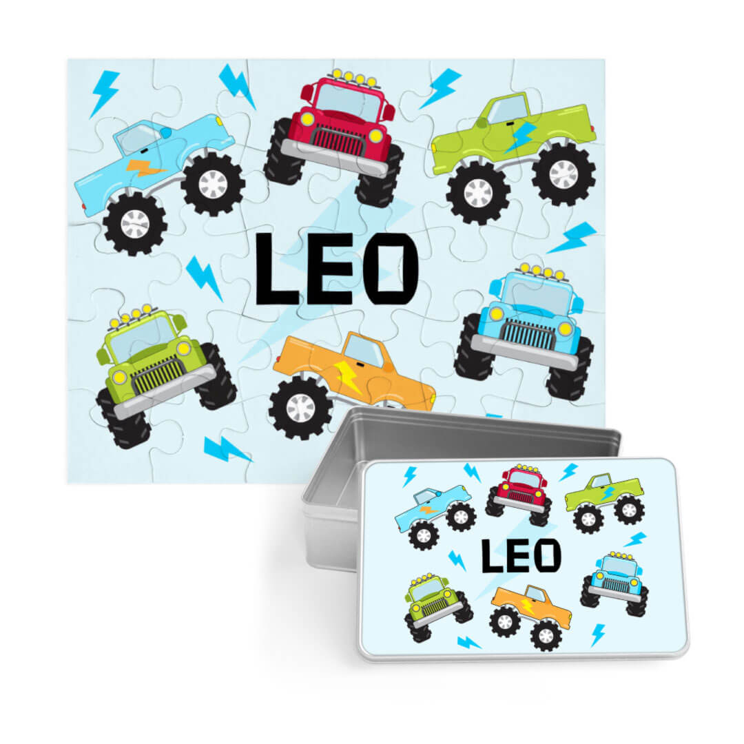 track rally personalized kids puzzle in tin
