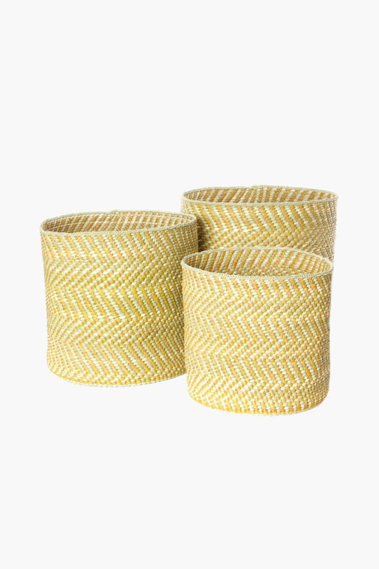 Yellow and Natural Maila Milulu Reed Basket